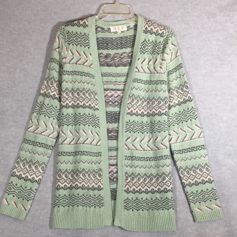 PINK ROSE Aztec Southwest Design Long Line Open Front Cardigan with Long Sleeves